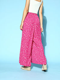 Berrylush Women Pretty Pink Floral Peekaboo Slit Trousers
