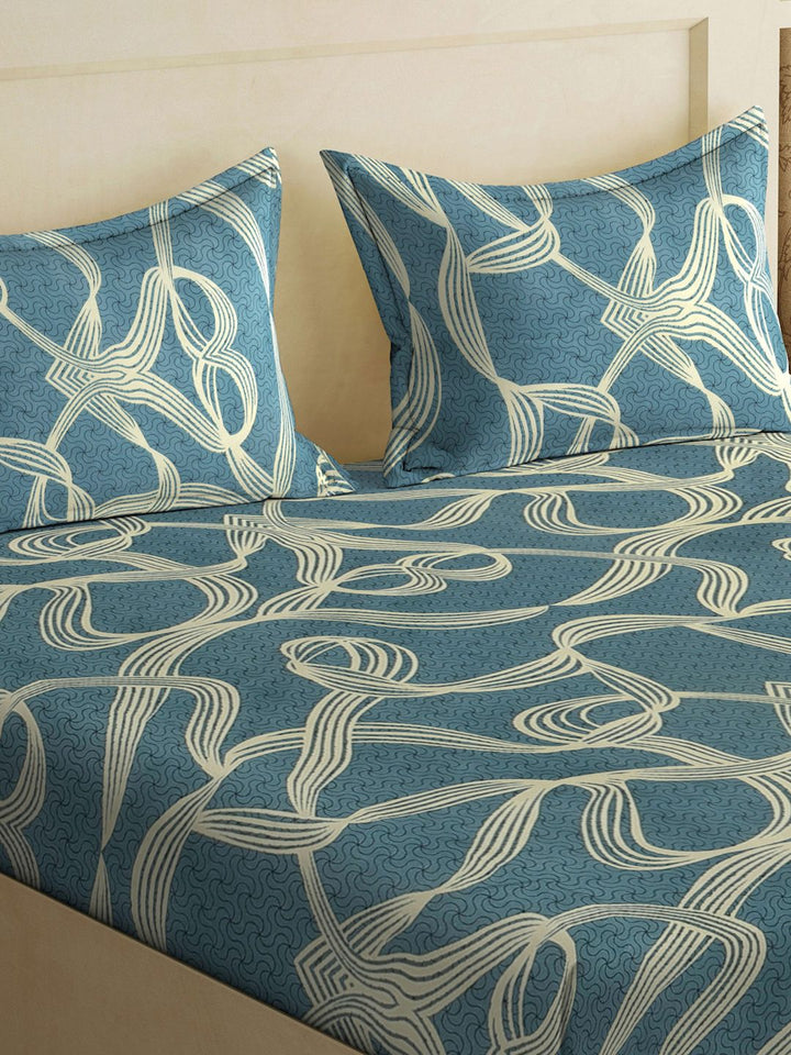 KLOTTHE Turquoise Blue Abstract 300TC Dilengkapi Cadar King Double & 2 Sarung Bantal