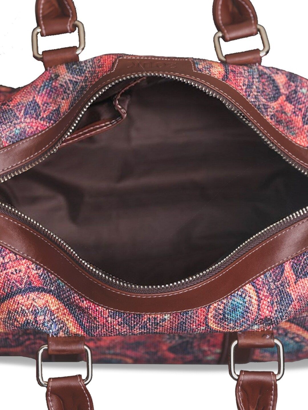 ZOUK Women Pink Printed Handicraft Fabric and Vegan Leather Handbag