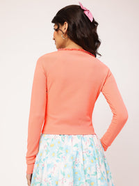 Peachy Crush Lacey Whispers Ruched Textured Fitted Top