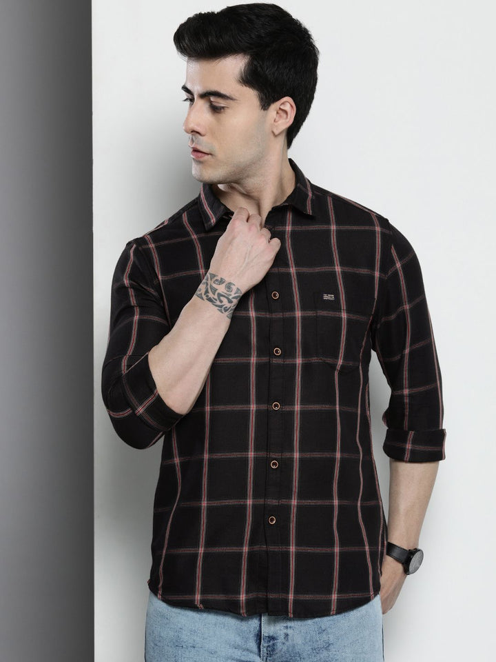 The Indian Garage Co Checked Pure Cotton Casual T-Shirt