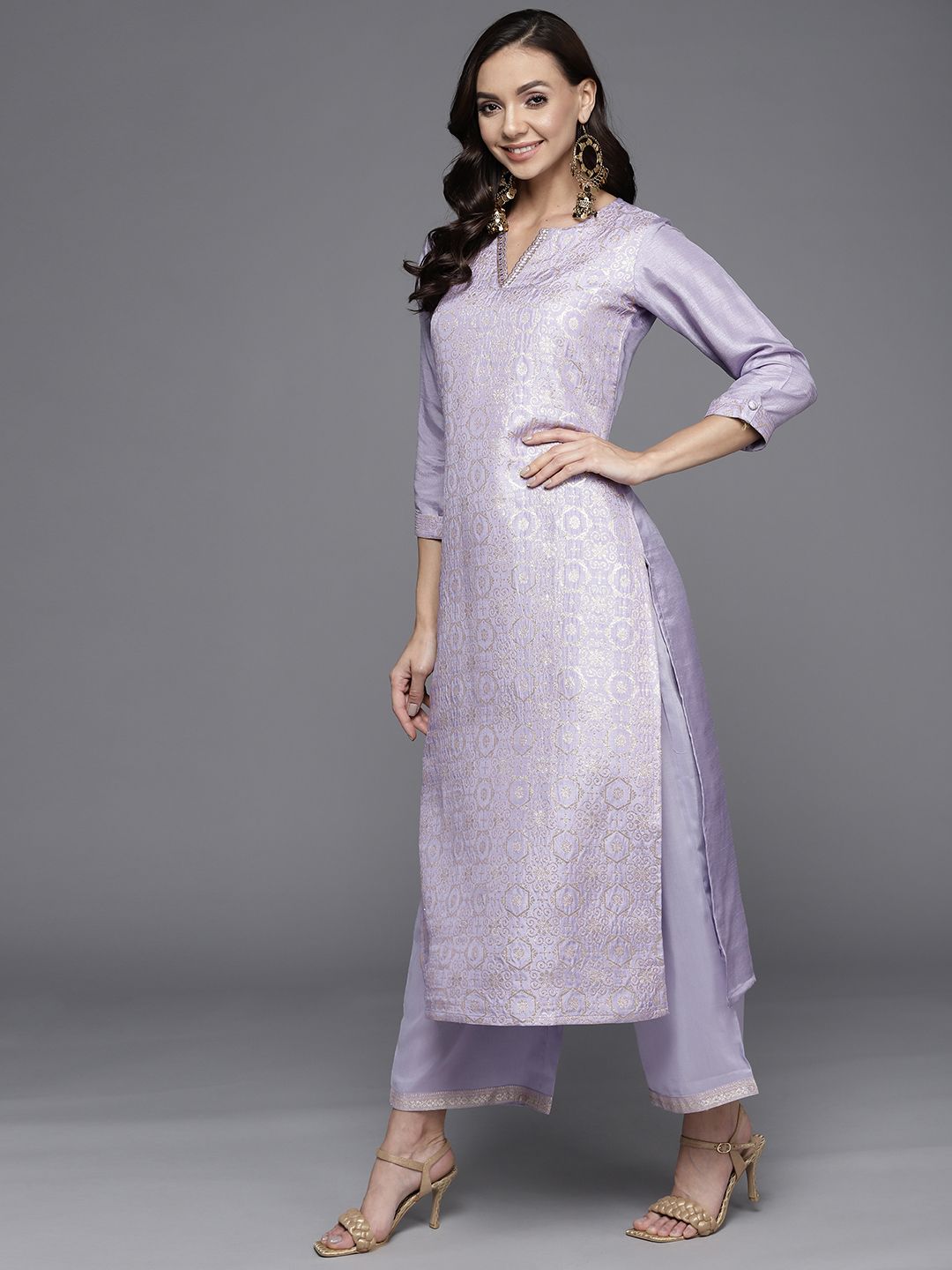 Libas Women Lavender Kurta with Palazzos & With Dupatta