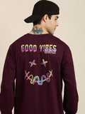 Difference of Opinion Men Burgundy Printed Pure Cotton Loose Longline T-shirt