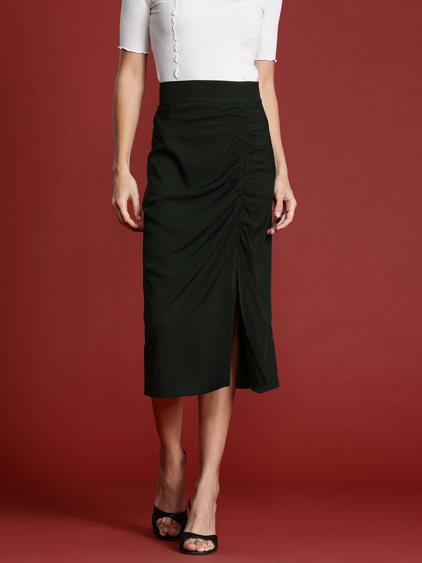all about you Ruched High Waist Straight Midi Skirt