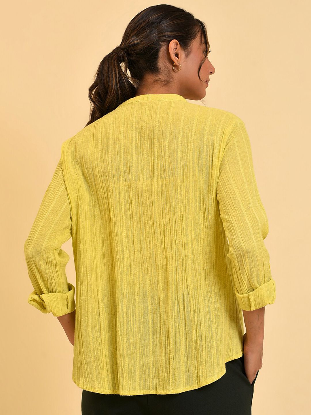 W Green Cotton Shirt Style Top