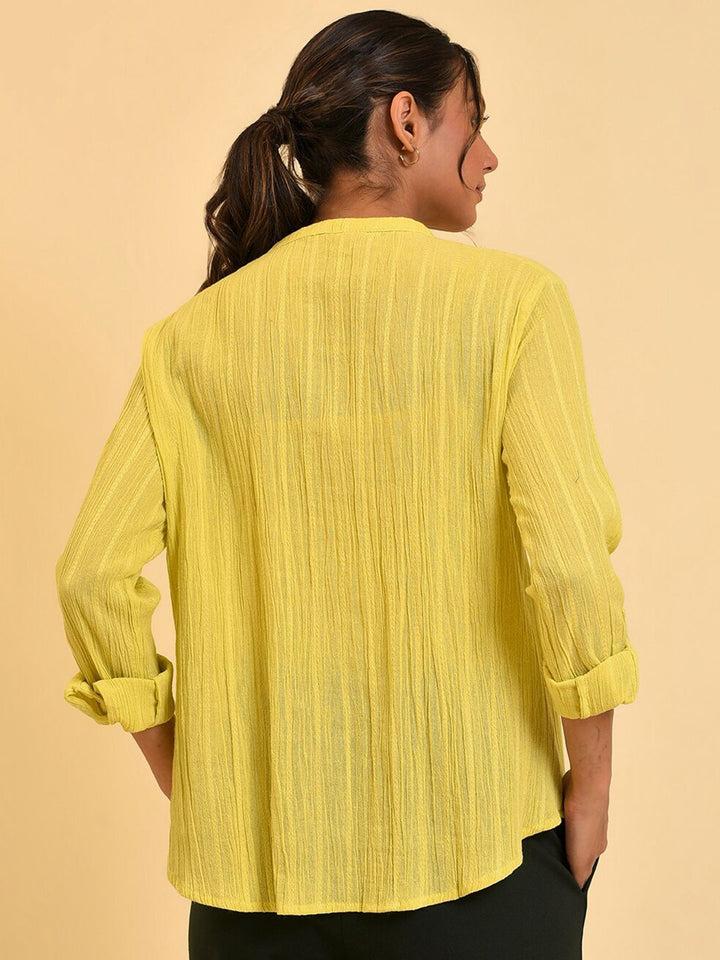 W Green Cotton Shirt Style Top