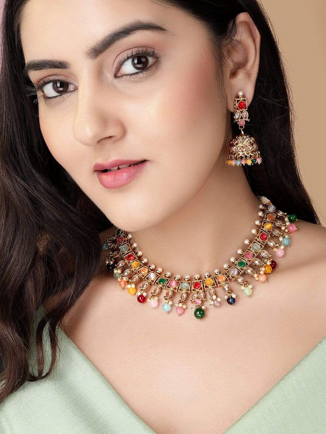 Rubans berbentuk emas berbilang warna CZ Studded Pearl Beaded Budak Barang Perhiasan