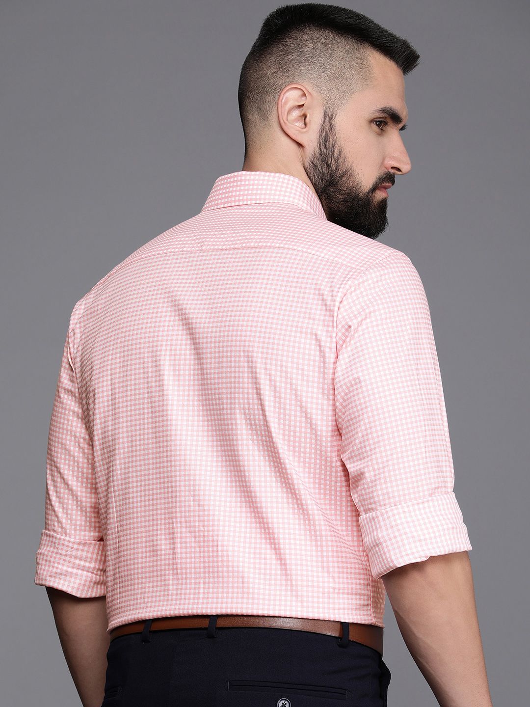 Raymond Slim Fit Micro Self Checked Opaque Pure Cotton Formal Shirt