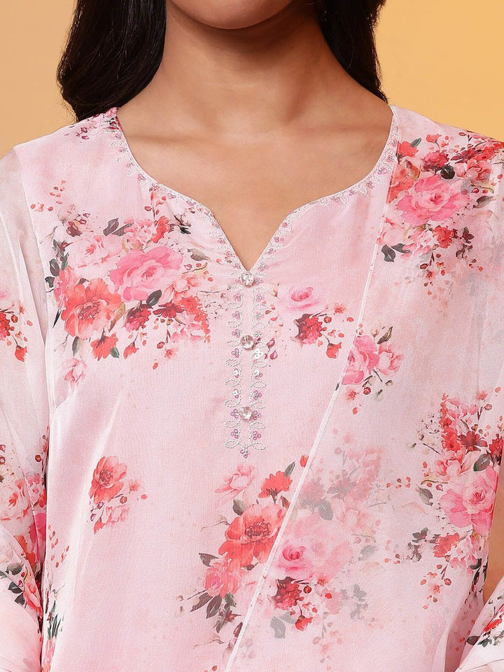 AURELIA Floral Printed Regular Thread Work Straight Kurta with Trousers & Dupatta