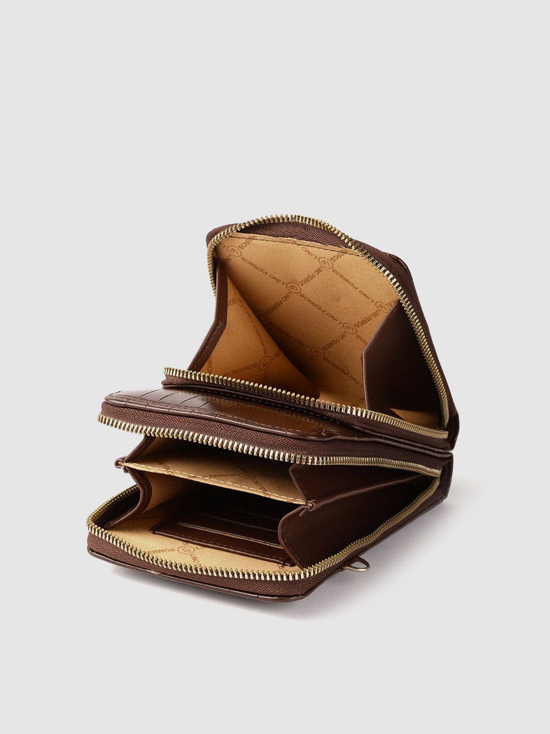 Lino Perros Coffee Brown Croc Textured Structured Sling Bag with Detachable Sling Strap