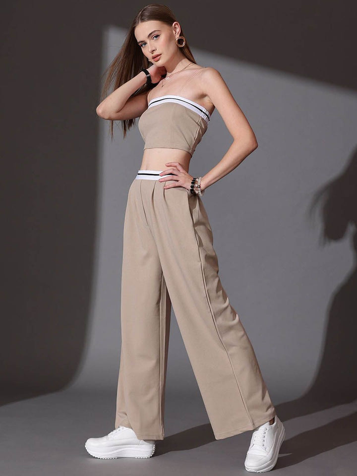 STREET 9 Solid Off Shoulder Top &Trousers Co-ord Set