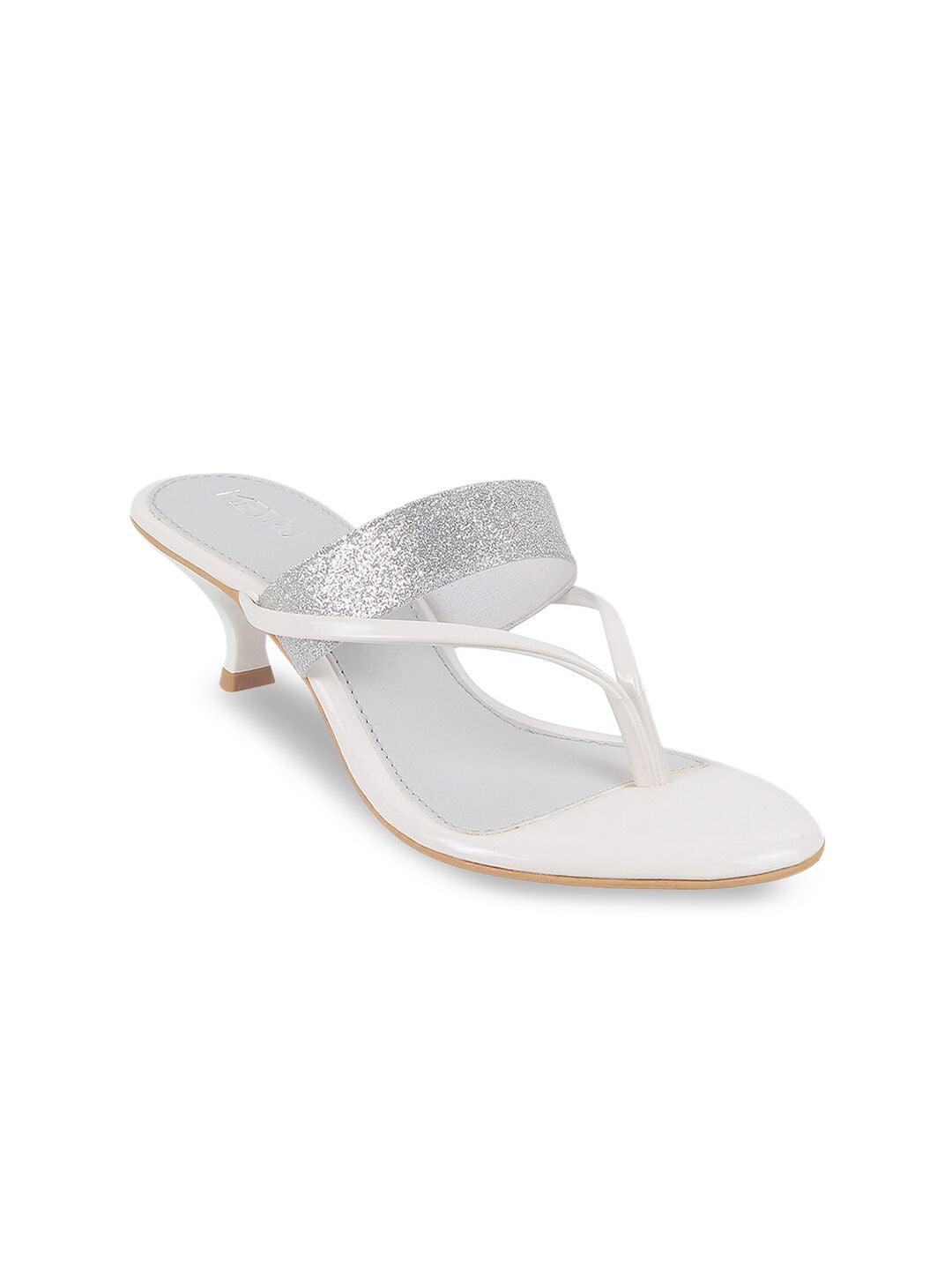 Metro White Embellished Kitten Heels