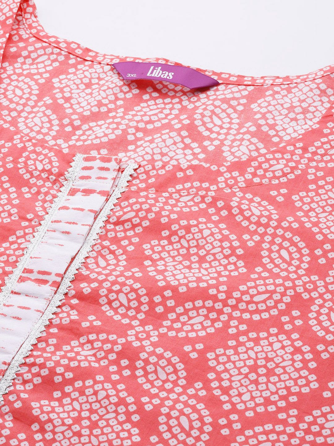 EXTRA LOVE BY LIBAS Plus Size Bandhani Printed Gotta Patti Pure Cotton Kurta Set