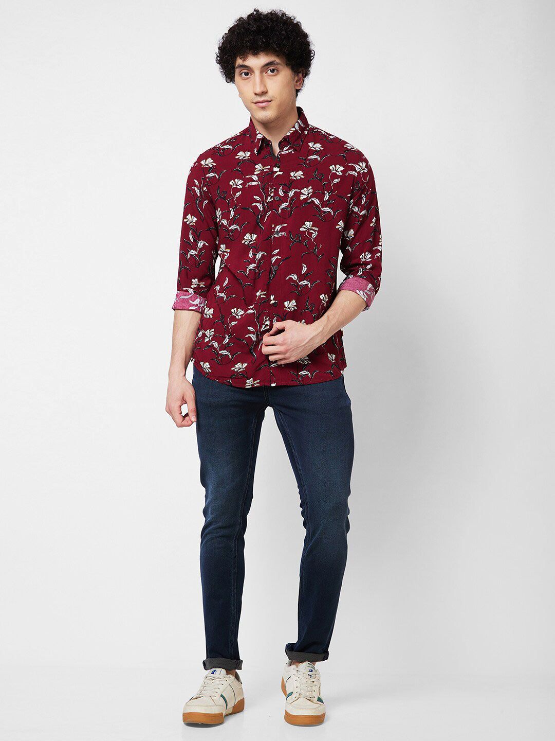 SPYKAR Floral Printed Long Sleeves Cotton Casual Shirt