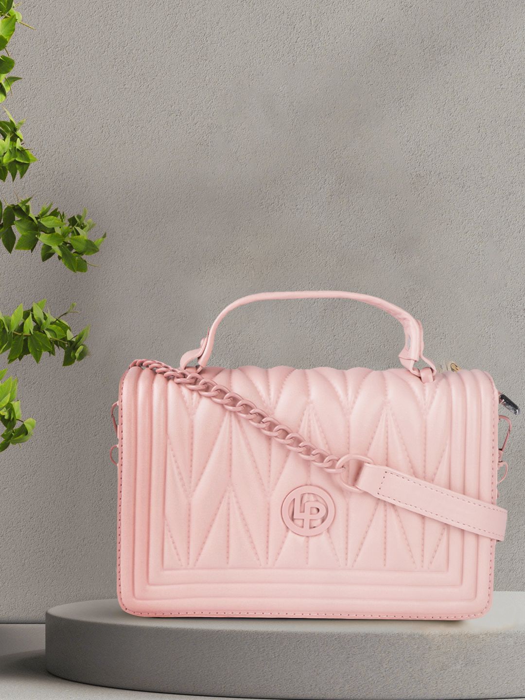 Lino Perros Women Pink Printed PU Beg Bahu Berstruktur Berstruktur