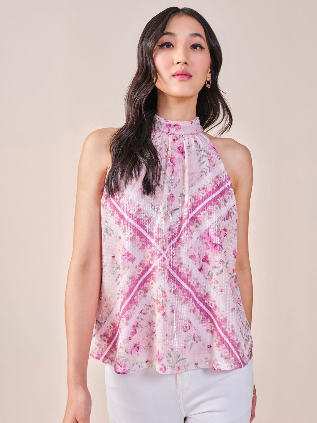 AND Women Abstract Print High Neck Sleeveless Top