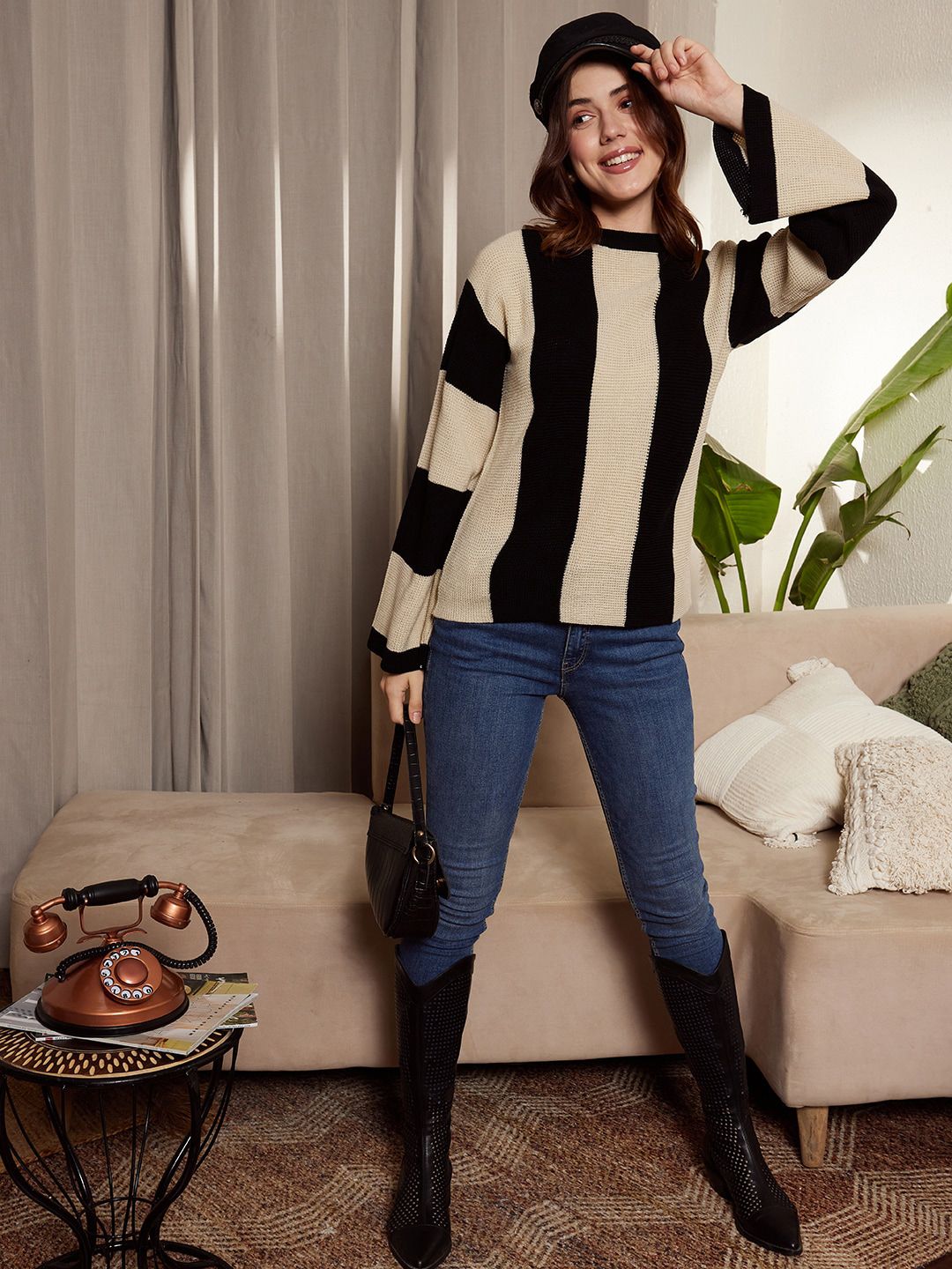 Berrylush Striped Acrylic Pullover Sweater