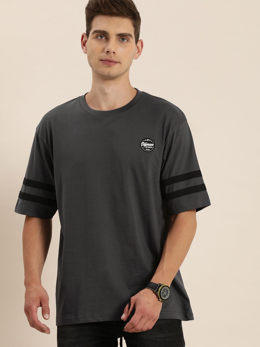 Difference of Opinion Men Charcoal Grey Oversized T-shirt