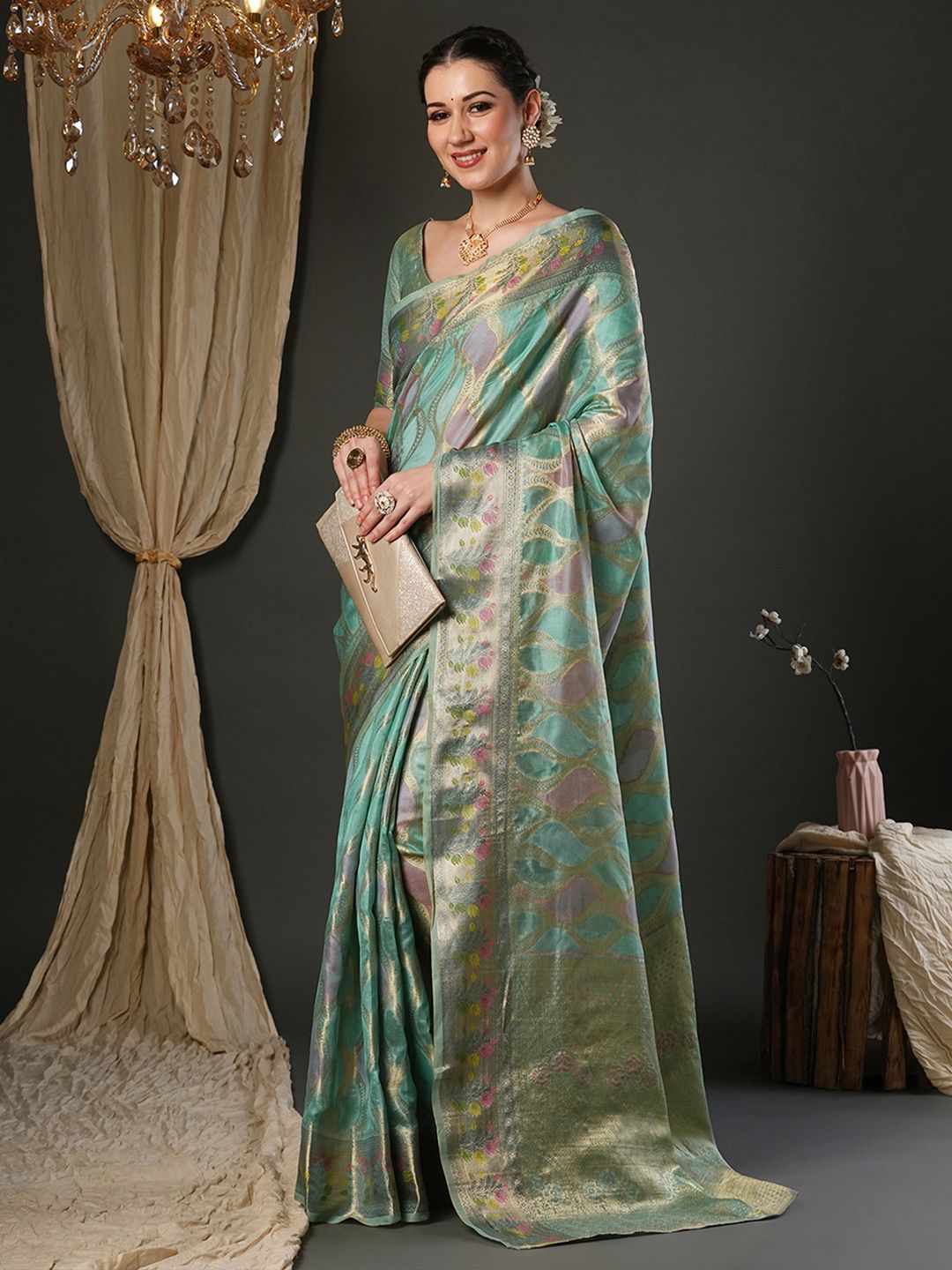 Saree mall Woven Design Zari Organza Banarasi Sarees