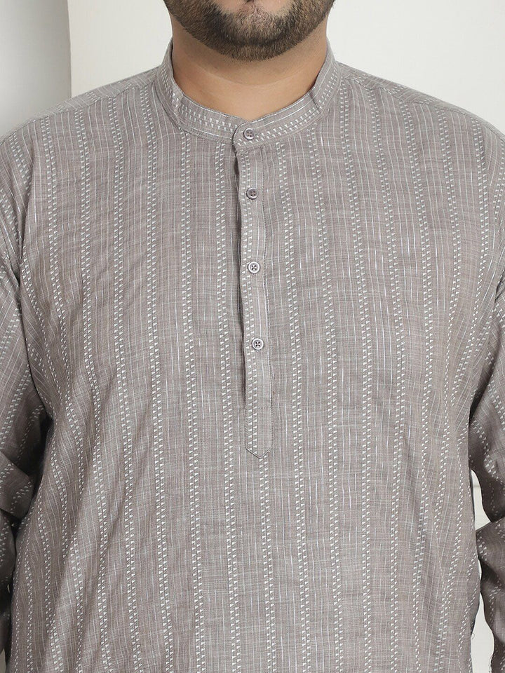 SOJANYA PLUS PLus Size Striped Woven Design Band Collar Long Sleeves Cotton Kurta
