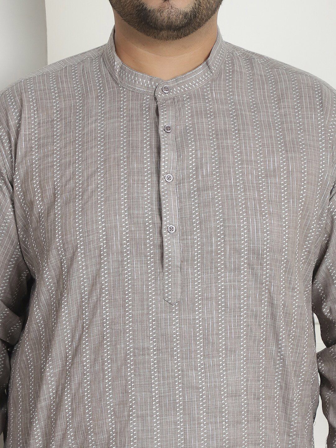 SOJANYA PLUS PLus Size Striped Woven Design Band Collar Long Sleeves Cotton Kurta
