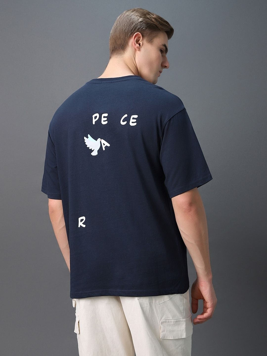 Bewakoof Pure Cotton Peace Not War Graphic Printed Oversized T-shirt