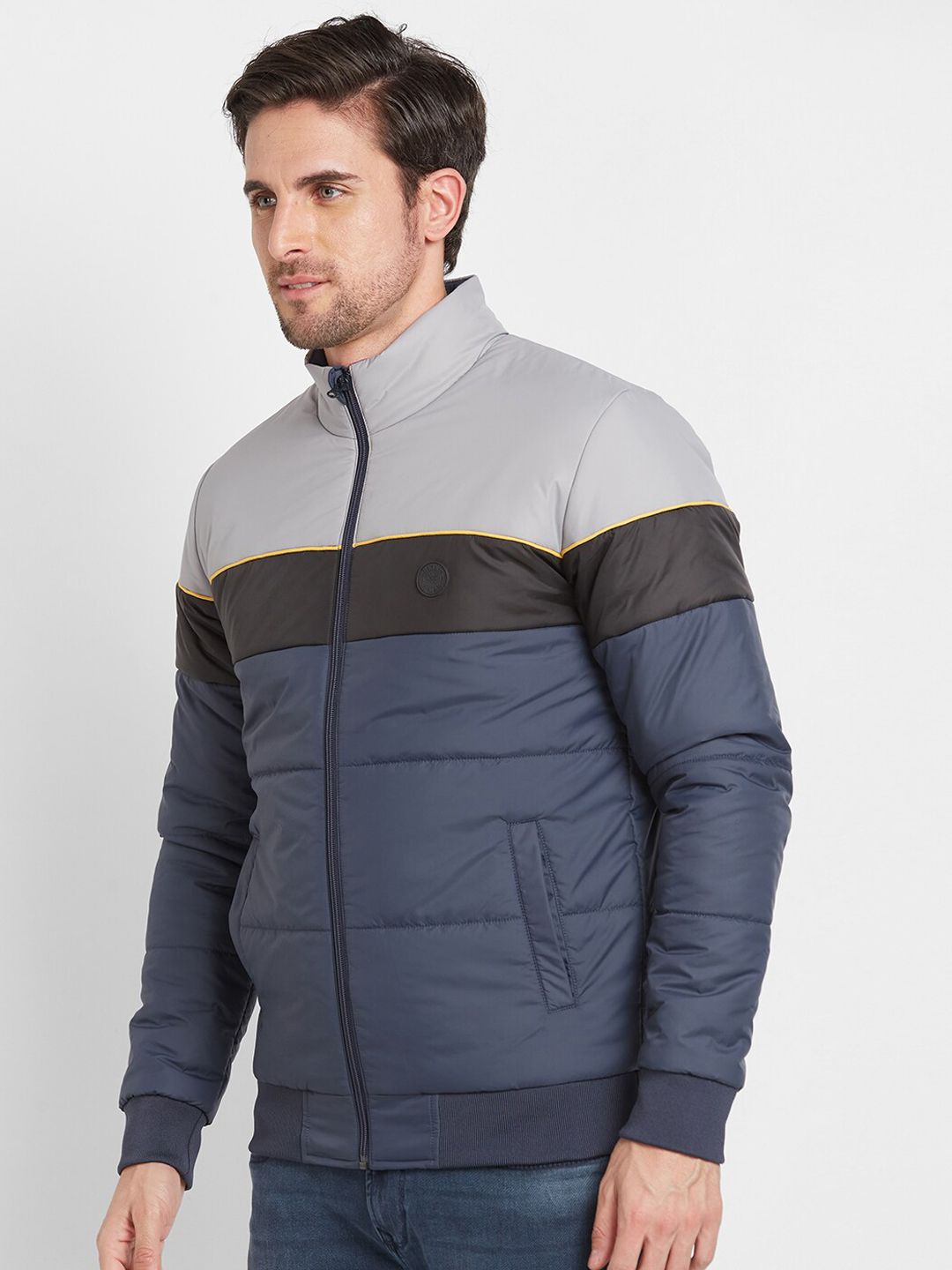 Being Human Colourblocked Mock Collar Padded Jacket