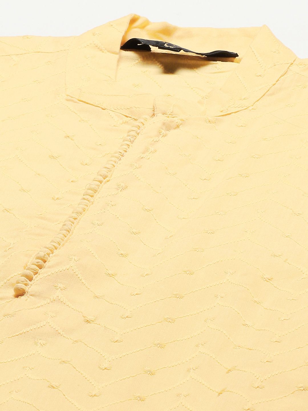 SOJANYA Men Yellow Chikankari Pure Cotton Kurta with Churidar & Nehru Jacket