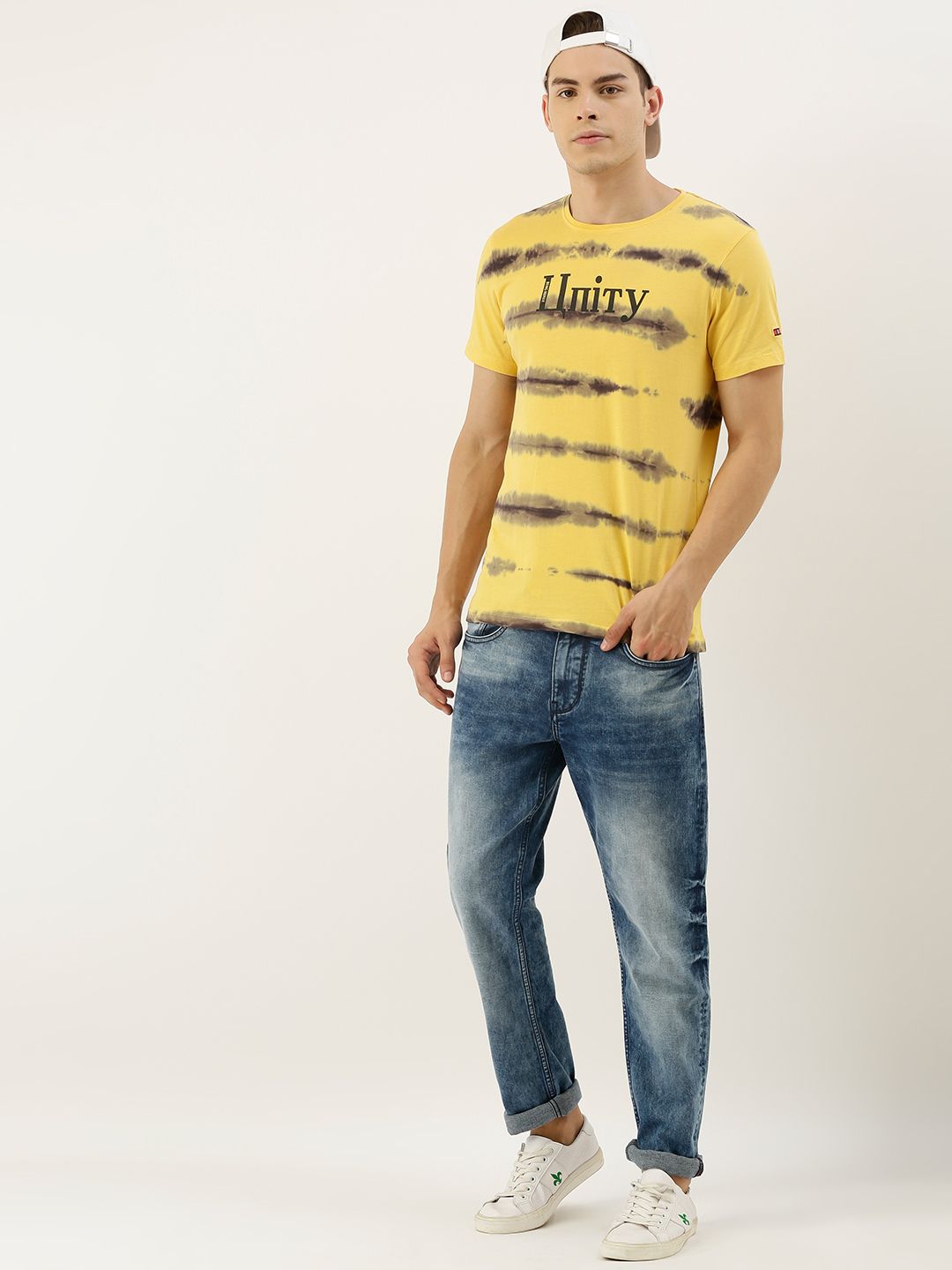 Being Human Men Yellow & Black Dyed Round Neck T-shirt