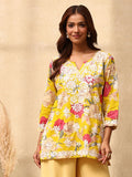 Rumah Wanita Chikankari Cotton Kuning Chikankari Sulam Kurta