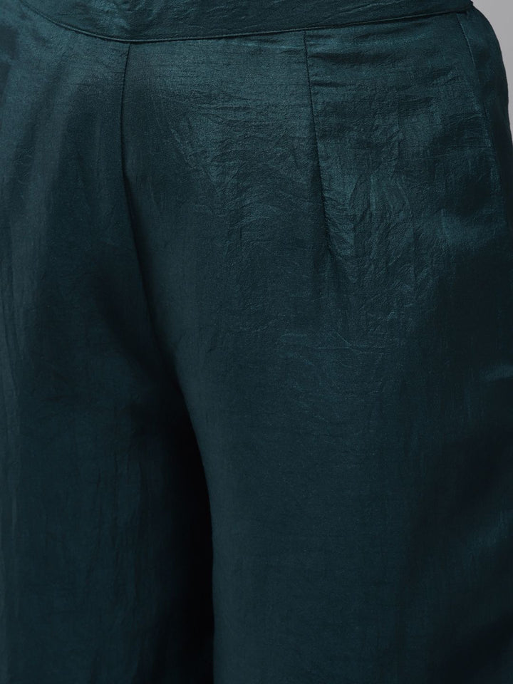 Indo Era Women Teal Green & Golden Yoke Design Kurta with Palazzos & With Dupatta