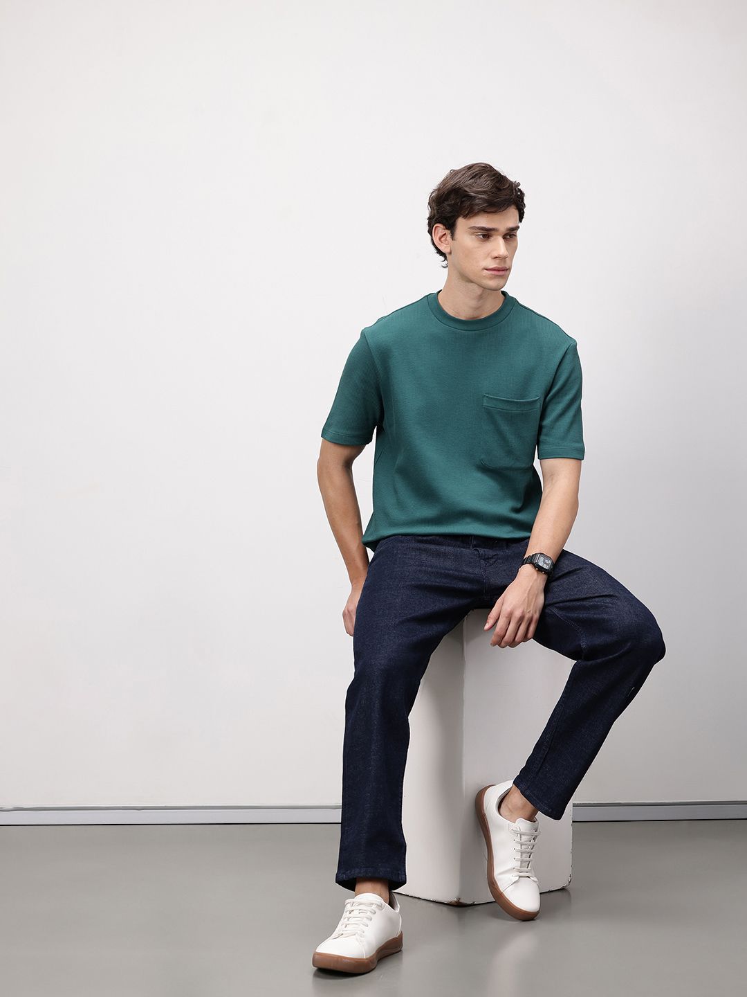 ether Grower Men Round Neck Ribbed Organic Cotton Comfort Fit T-shirt