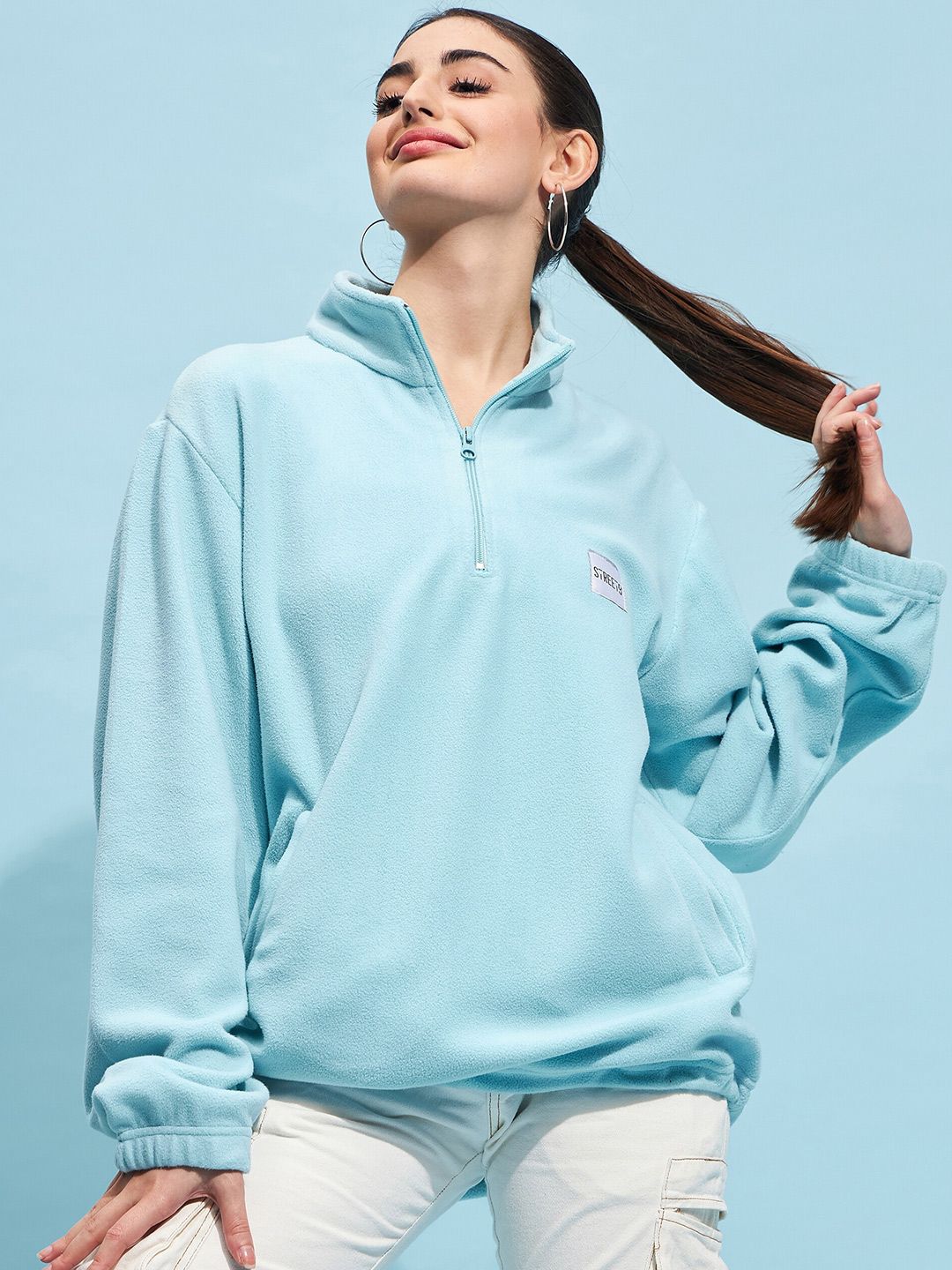 STREET 9 Blue Mock Collar Oversized Sweatshirt