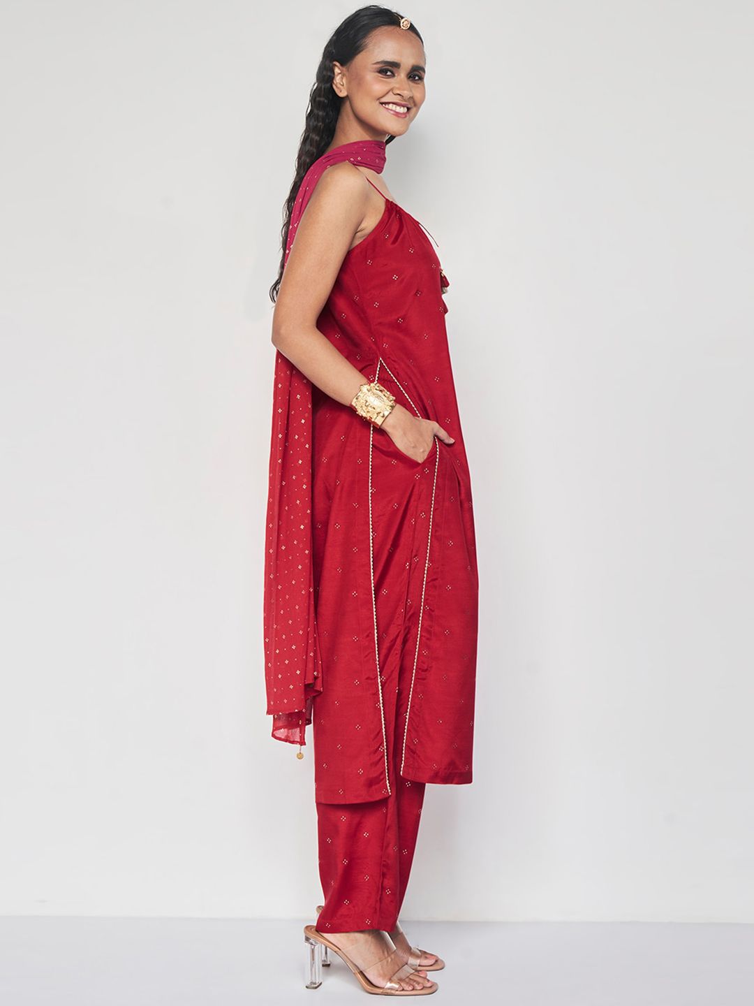 Global Desi Ethnic Motifs Printed Regular Kurta with Palazzos & Dupatta