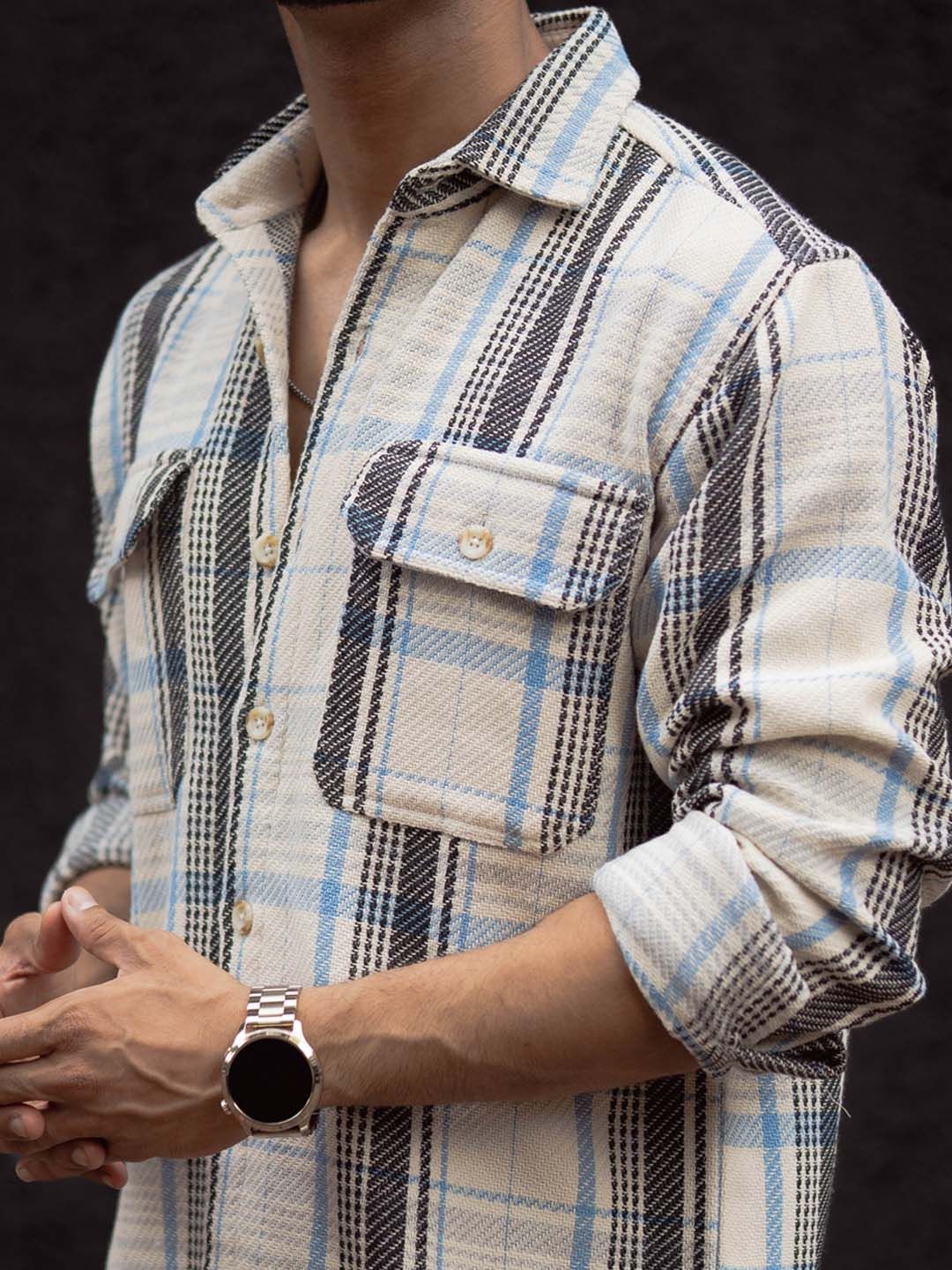 Powerlook Men Spread Collar Tartan Checked Cotton Casual Shirt