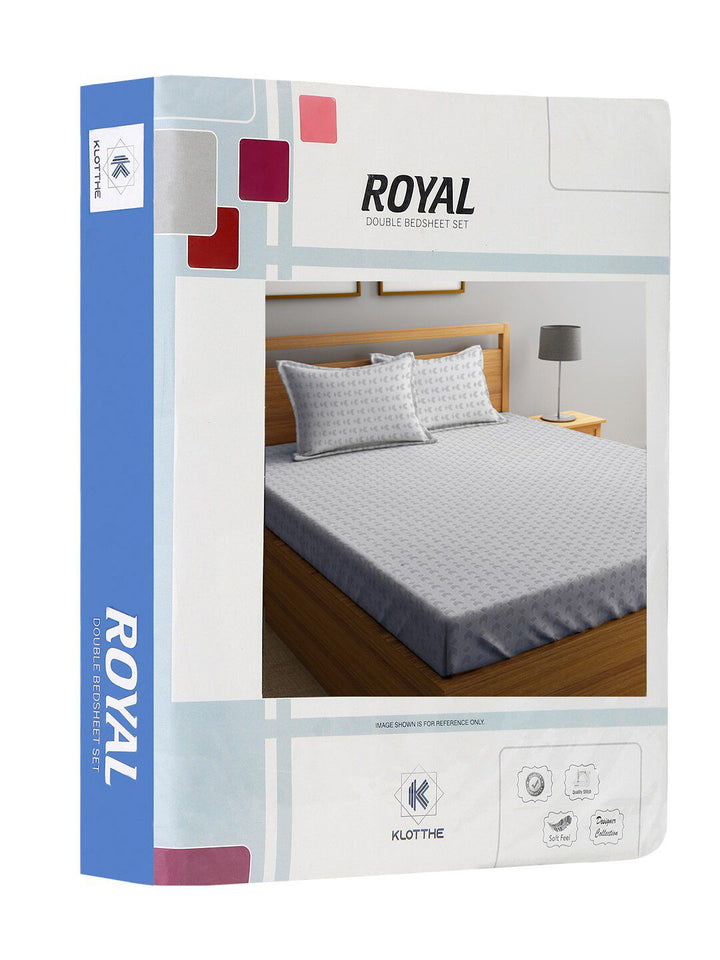 KLOTTHE Grey Geometric Cotton 300 TC King Fine Bedsheet with 2 Pillow Covers-98 x 87 inches