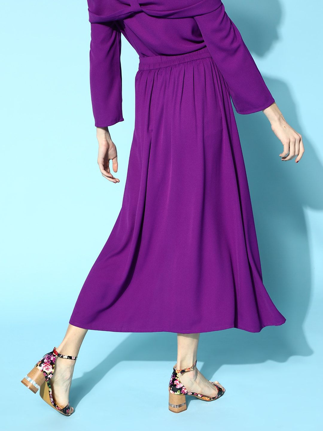 SASSAFRAS Women Charming Purple Solid Ruched Skirt