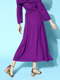 SASSAFRAS Women Charming Purple Solid Ruched Skirt