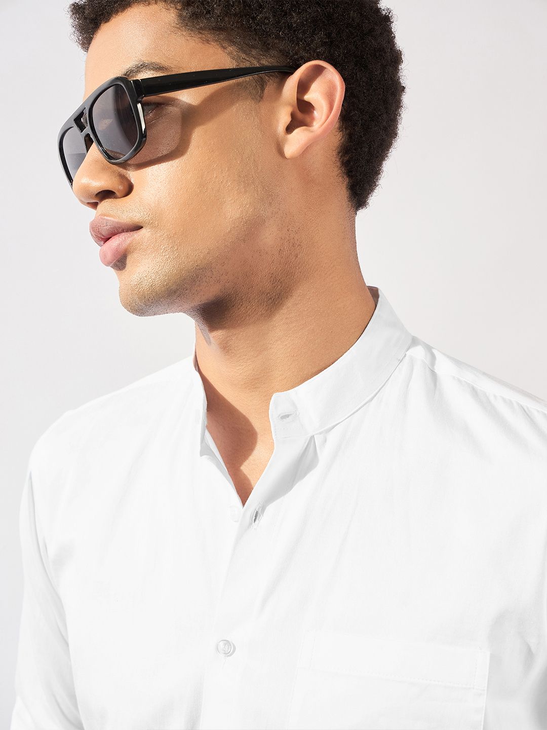 DENNISON Men Mandarin Collar Long Slevees Cotton Smart Casual Shirt