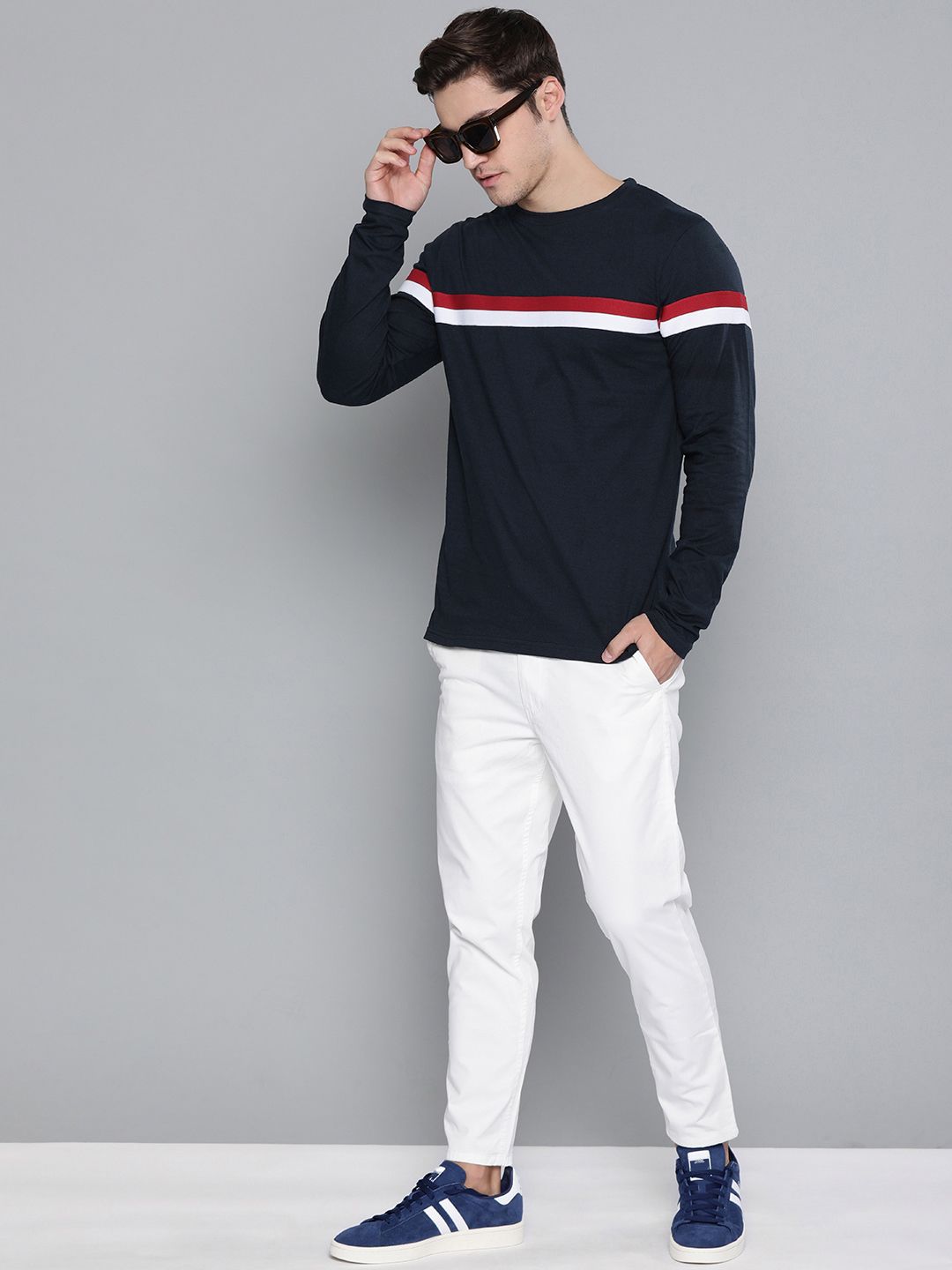 DILLINGER Men Navy Blue  Red Striped Cotton Pure Cotton T-shirt