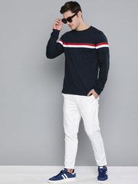 DILLINGER Men Navy Blue  Red Striped Cotton Pure Cotton T-shirt