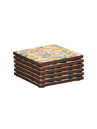 Set Chumbak 6 Coaster Printed Kuning &amp; Pink