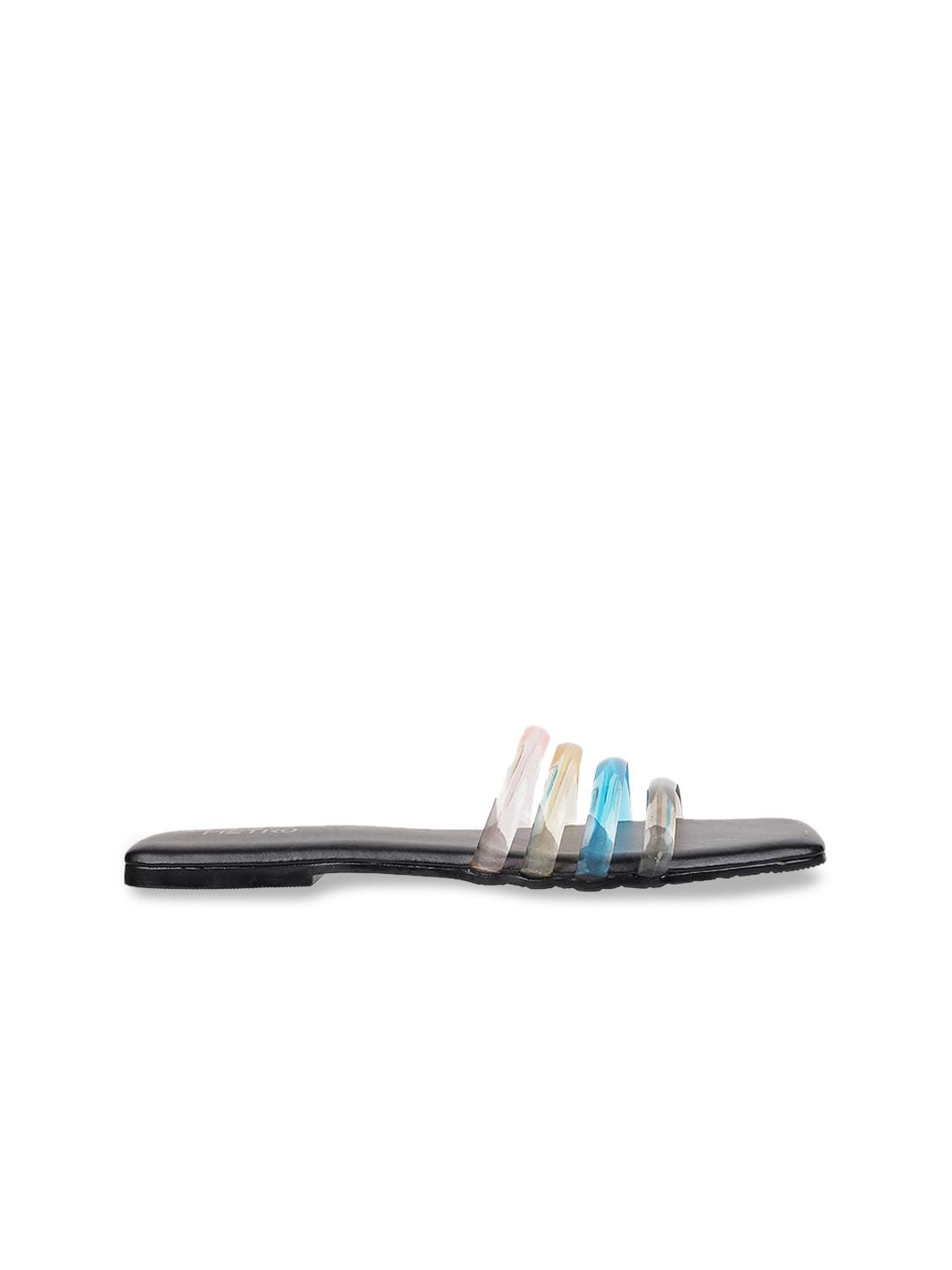 Metro Women Black Striped Open Toe Flats