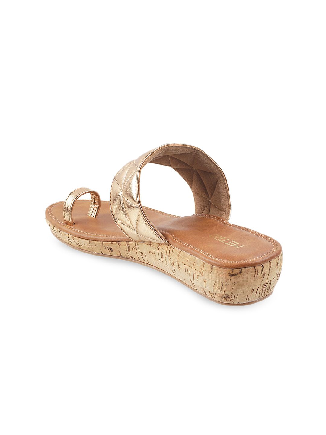 Metro Women Rose Gold & Tan One Toe Wedge Sandals