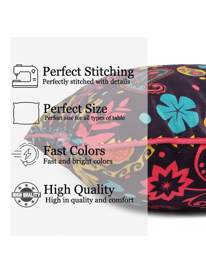STITCHNEST Blue & Pink 5 Pieces Ethnic Motifs Printed Velvet Square Cushion Covers