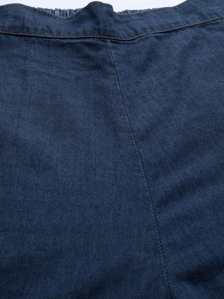 STREET 9 Women Blue Loose Fit Solid Parallel Cotton Trousers