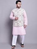 SOJANYA PLUS Etnik Sulam Kurta Kapas Tulen Lurus & Piyama Dengan Jaket Nehru