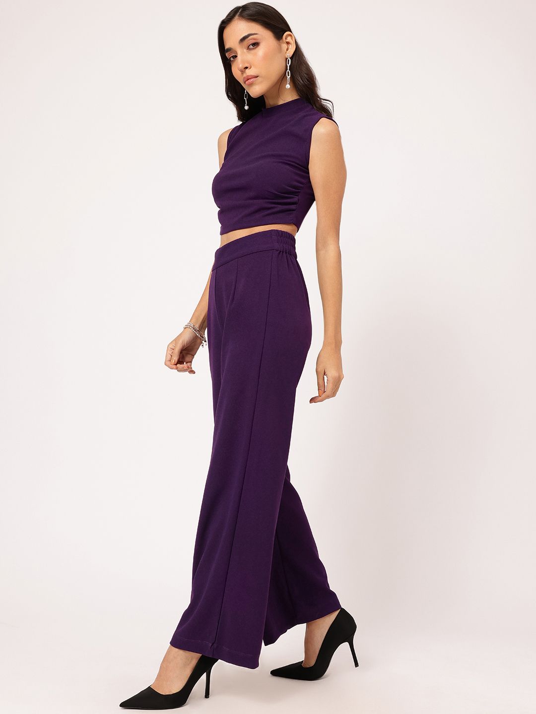 DressBerry Amethyst Charm Ruched Crop Flair Co-Ords