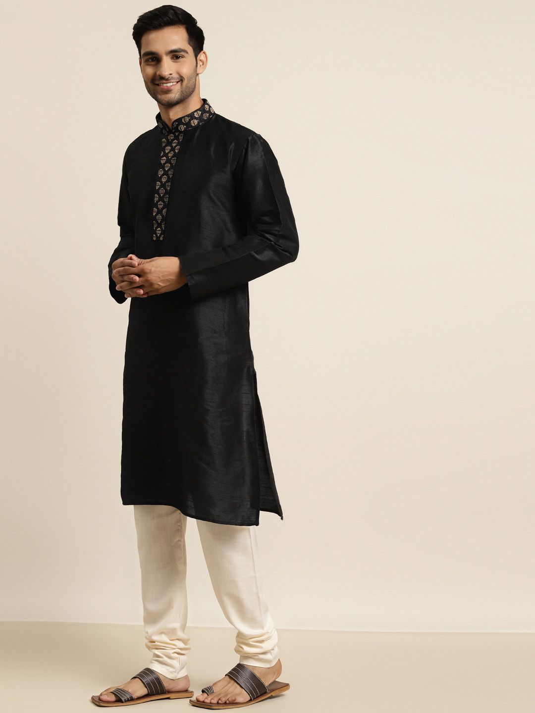SOJANYA Lelaki Hitam Solid Kurta Lurus