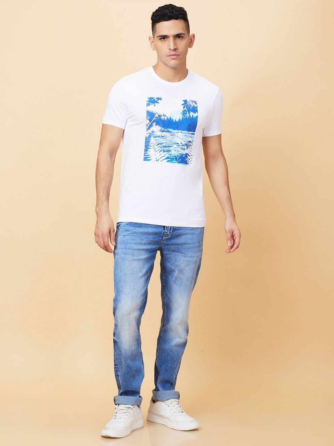 Being Human Men Floral Printed Henley Neck Tropical T-shirt